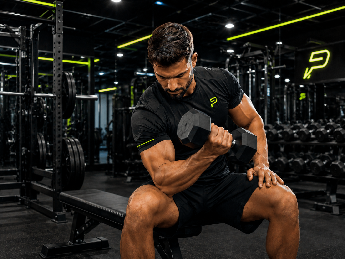 Personal trainer executando treino de musculação na academia