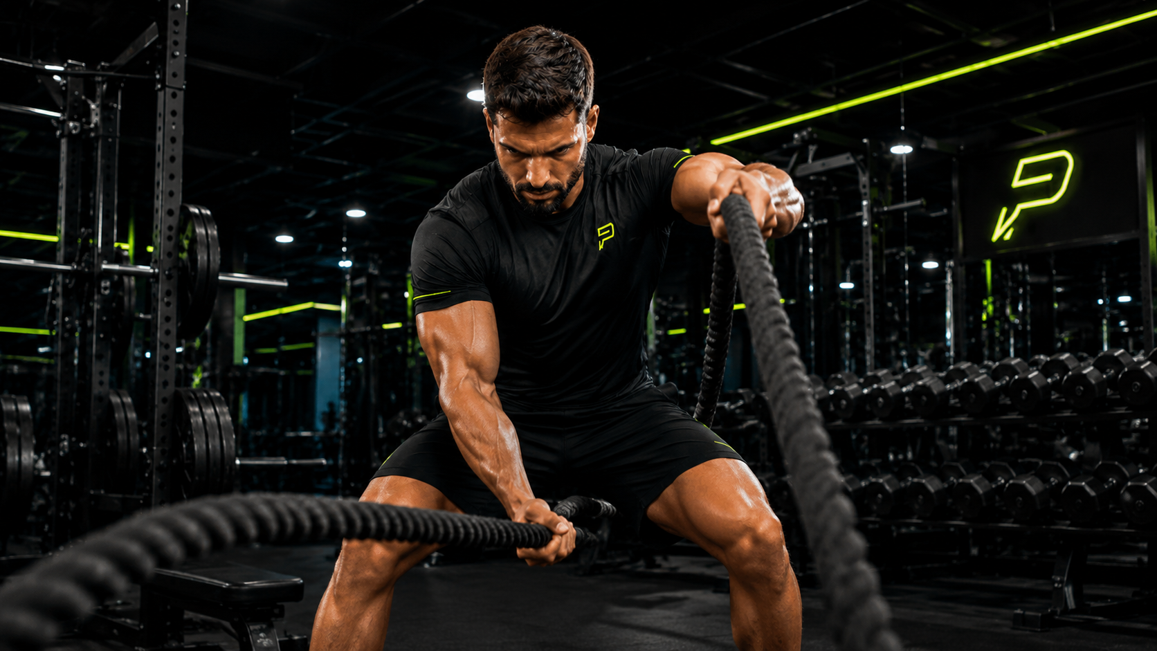 Personal trainer em treino funcional de performance com cordas